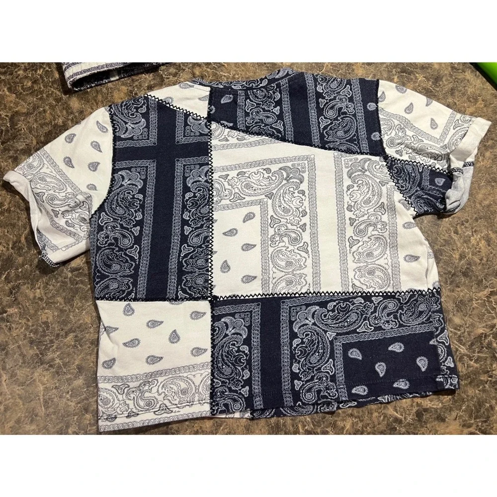 Alice + Olivia Navy White Bandana Elina Paisley Patchwork Pajama Set Boho XS